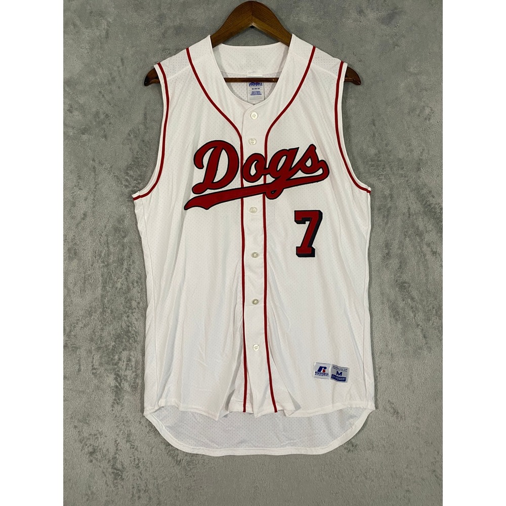 Russell Athletic Jersey Sz M White Dogs 7 Dri-Power Mesh Sleeveless Button NOS